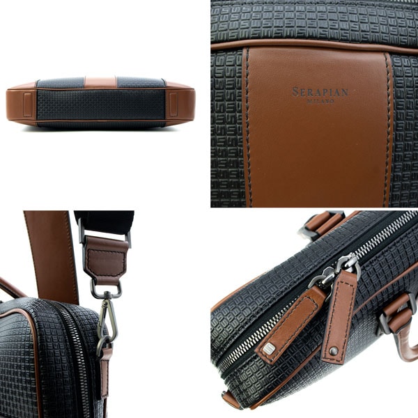 【セール】セラピアン ブリーフケース PVC型押し 2WAYスリムブリーフケース SERAPIAN Stepan sust STEPAN 72 SLIM BRIEFCASE SRSTSMLL722240ABI5 SRP Black/Cuoio【返品交換不可】
