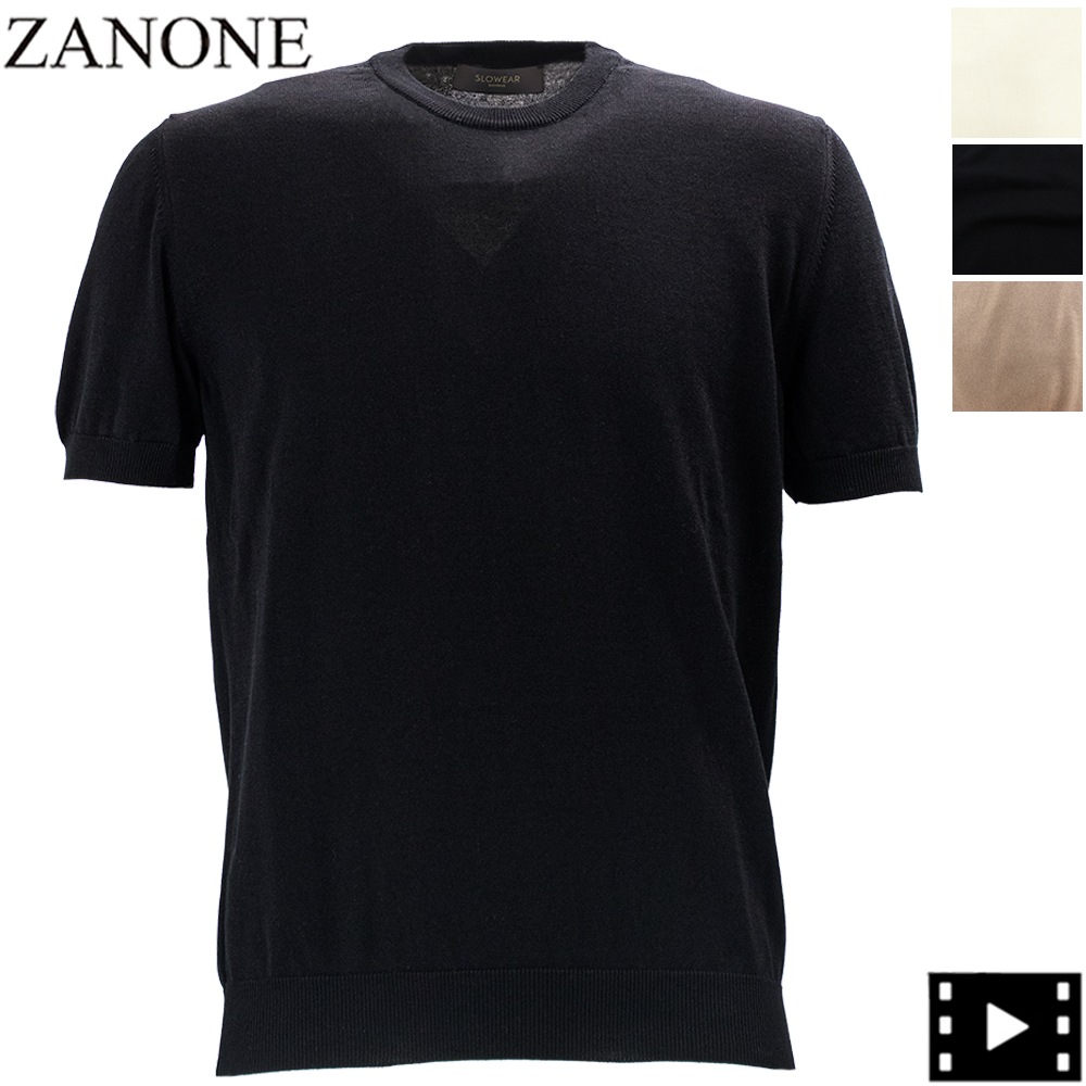 ザノーネ Ｔシャツ メンズ ハイゲージ コットンクレープ クルーネック スリムフィット 半袖 サマーニットＴシャツ ZANONE GIRO MC 810294 ZAN 春夏新作