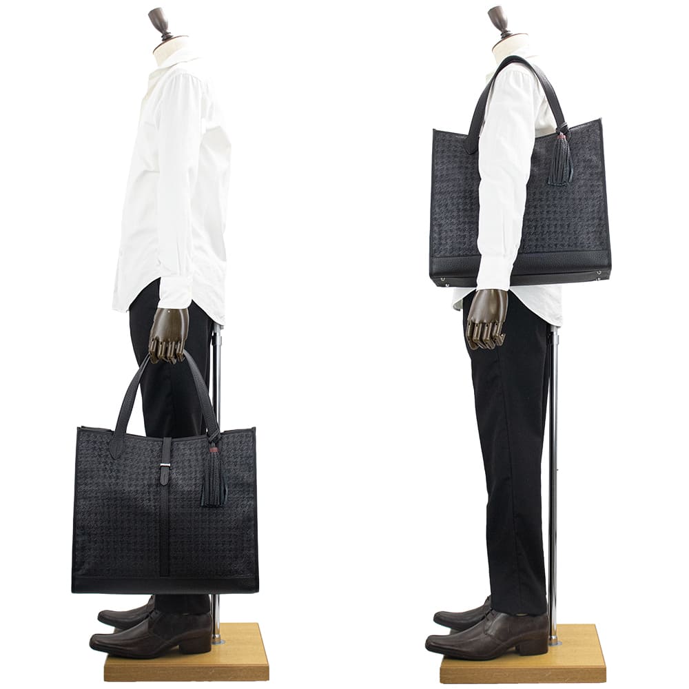 アカーテ バッグ カーフレザー 千鳥格子柄 エンボス加工 トートバッグ