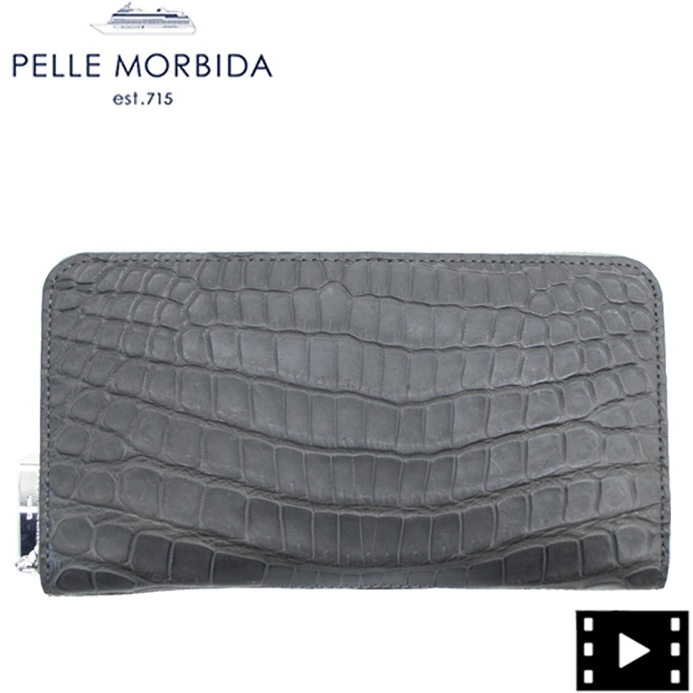ペッレモルビダ 財布 クロコダイル ラウンドジップ 長財布 PELLE MORBIDA PMO-CRS010A PMO CHACOAL GRAY