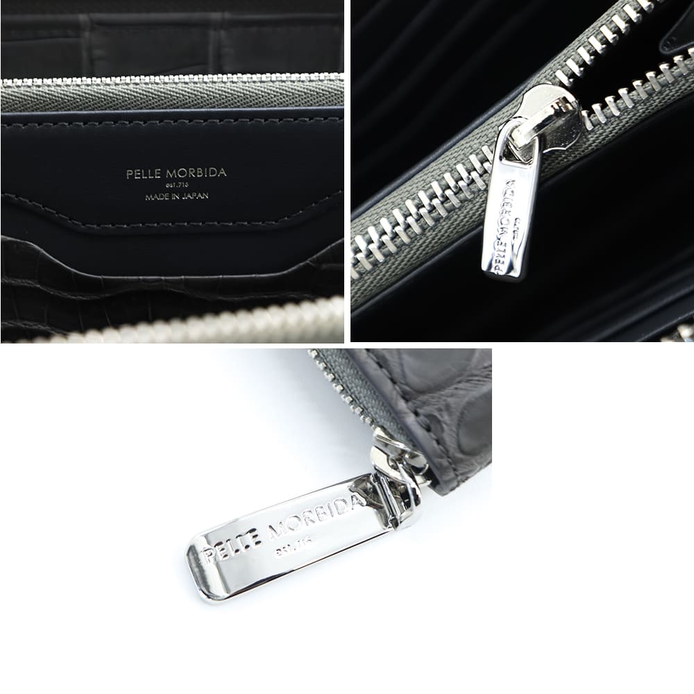 ペッレモルビダ 財布 クロコダイル ラウンドジップ 長財布 PELLE MORBIDA PMO-CRS010A PMO CHACOAL GRAY