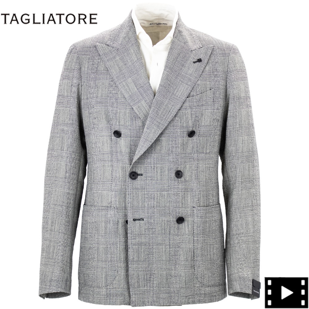 未使用　TAGLIATOR タリアトーレ ウールジャケット48 グレー系チェック セール】【別注】TAGLIATORE ウールサキソニーチェック シングルブレス