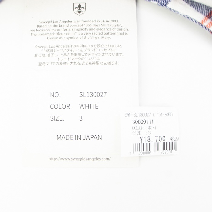 スウィープ ロサンゼルス シャツ メンズ コットン ビエラ タータンチェック ボタンダウンシャツ Sweep!! LosAngeles SL130027 SWP WHITE