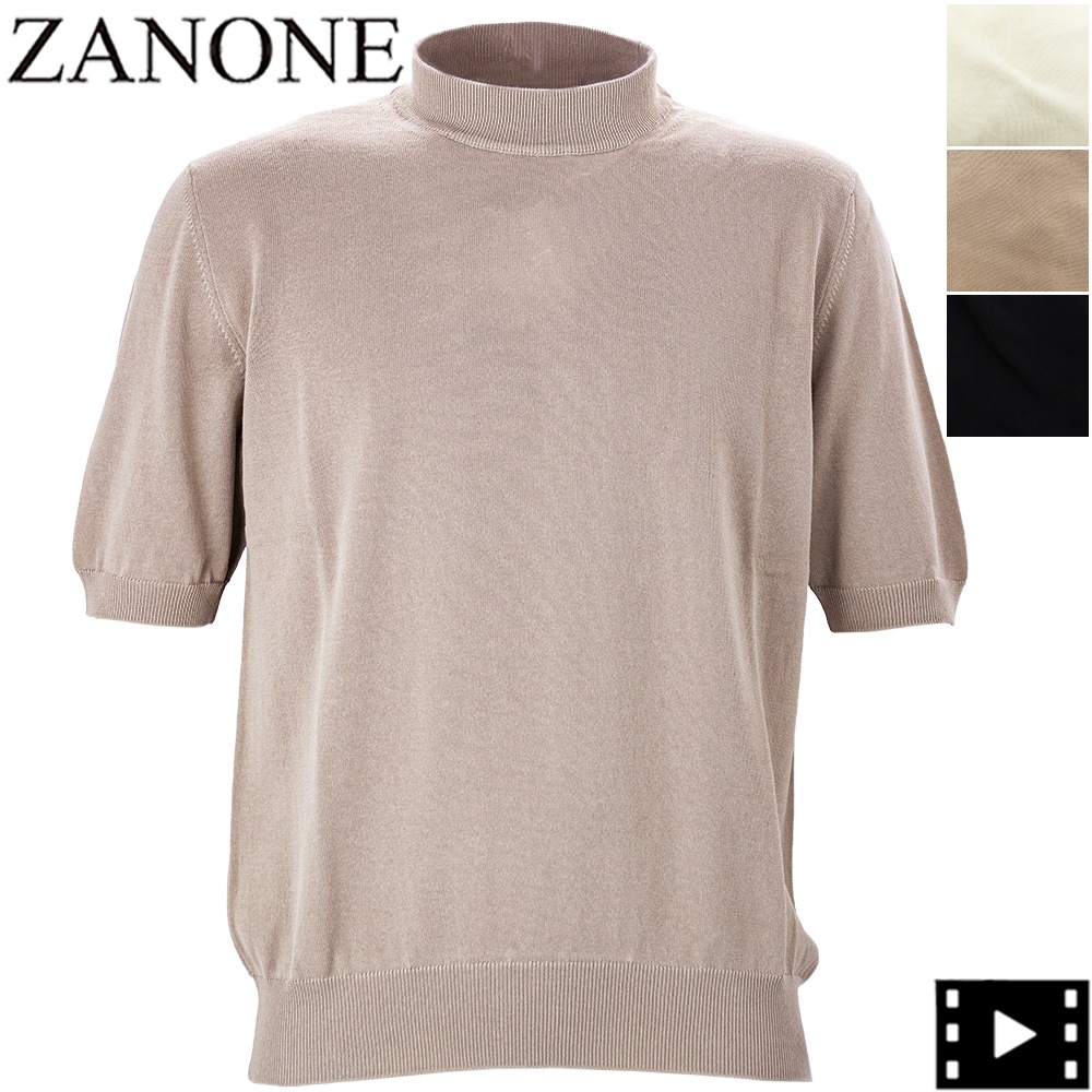 ザノーネ Ｔシャツ メンズ ハイゲージ コットンクレープ レギュラーフィット モックネック 半袖 ニットＴシャツ ZANONE LUPETTO MC 810148 ZAN ZY318 春夏新作