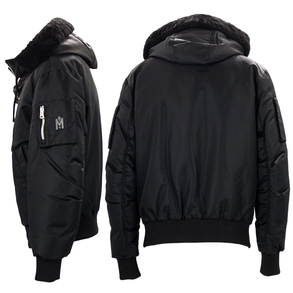 MACKAGE ブラック ダウンジャケット M マッカージュ ダウン メンズ 撥水 ナイロン デタッチャブルフード MA-1