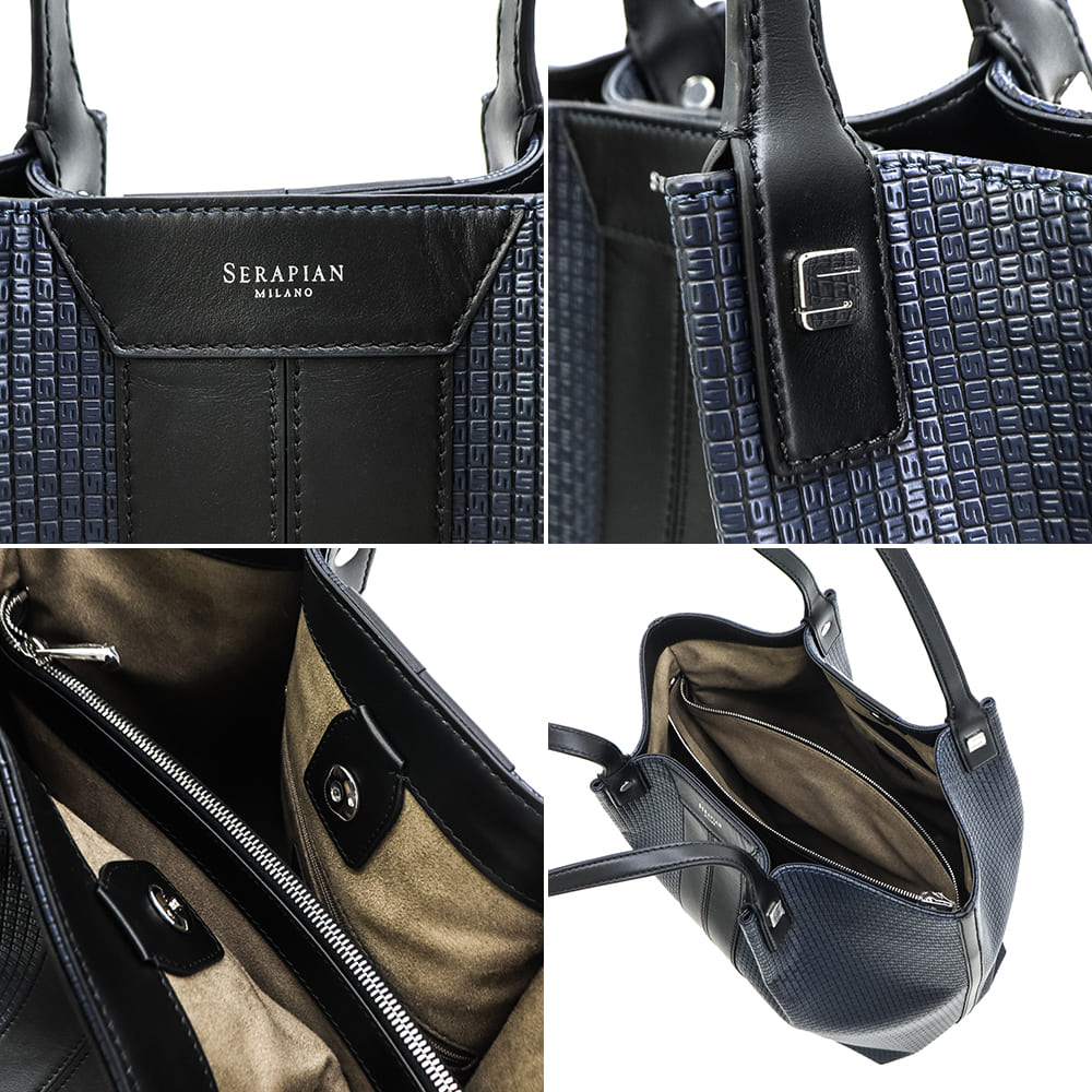 セラピアン バッグ PVC型押し トートバッグ バーティカルシークレット SERAPIAN Vertical Secret SRP Step Sust Ocean Blue/Black 秋冬新作