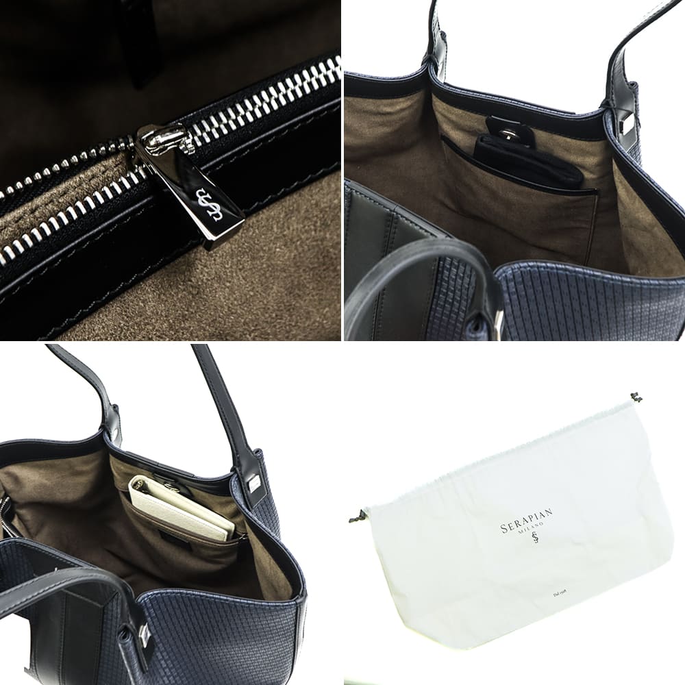 セラピアン バッグ PVC型押し トートバッグ バーティカルシークレット SERAPIAN Vertical Secret SRP Step Sust Ocean Blue/Black 秋冬新作