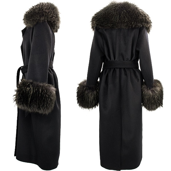 ムーレー コート レディース カシミヤ混ウール ベルテッドロングコート MOORER MALAIKA-FUR-LE MRE 81135 NERO 秋冬新作