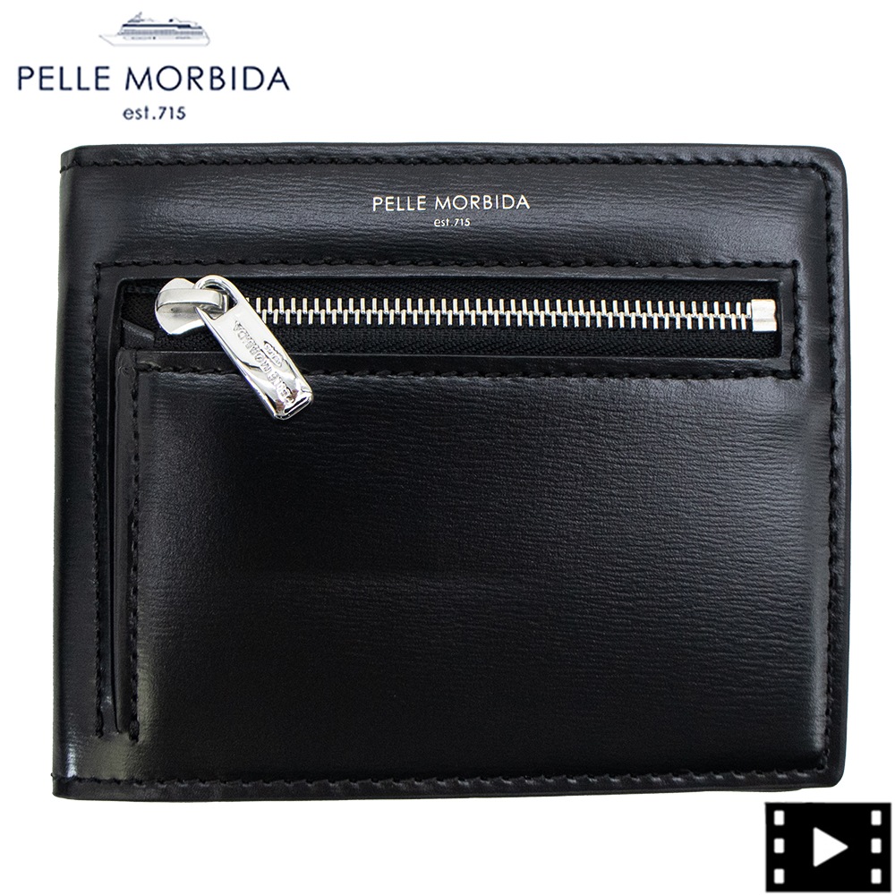 ペッレモルビダ 財布 Victoria社 カーフレザー コンパクト財布 バルカ PELLE MORBIDA BARCA PMO-BA729 PMO BLACK 秋冬新作