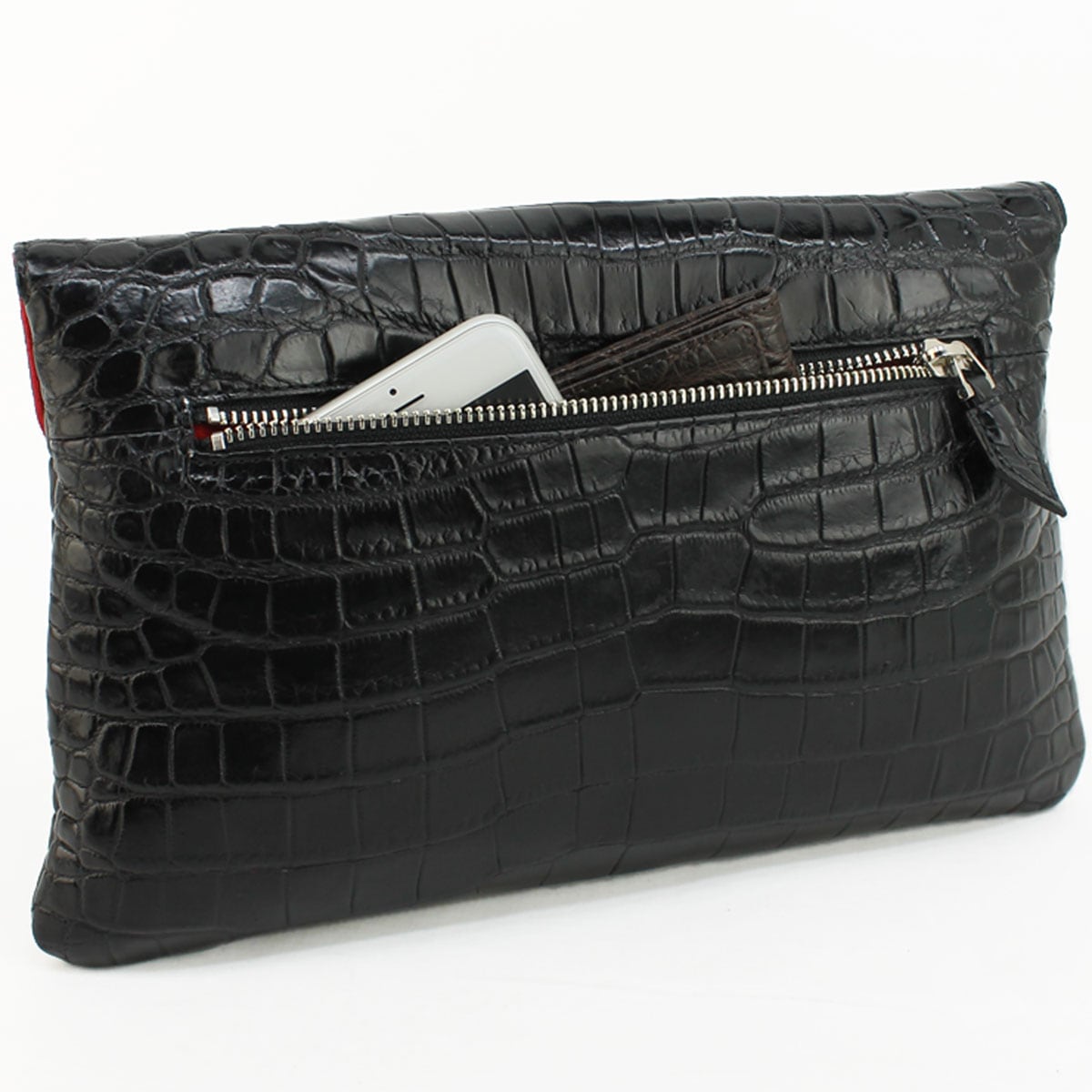 レザック クラッチバッグ シャム クロコダイル レザー クラッチバッグ LE'SAC SIAM COCCO DITA（ブラック×レッド） 