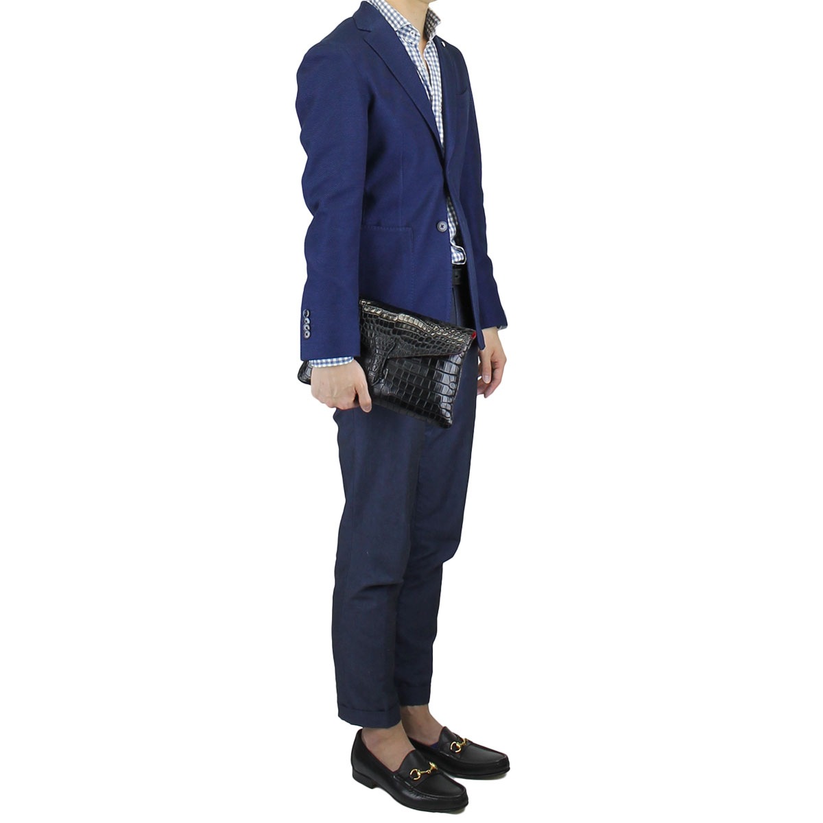 レザック クラッチバッグ シャム クロコダイル レザー クラッチバッグ LE'SAC SIAM COCCO DITA（ブラック×レッド） 