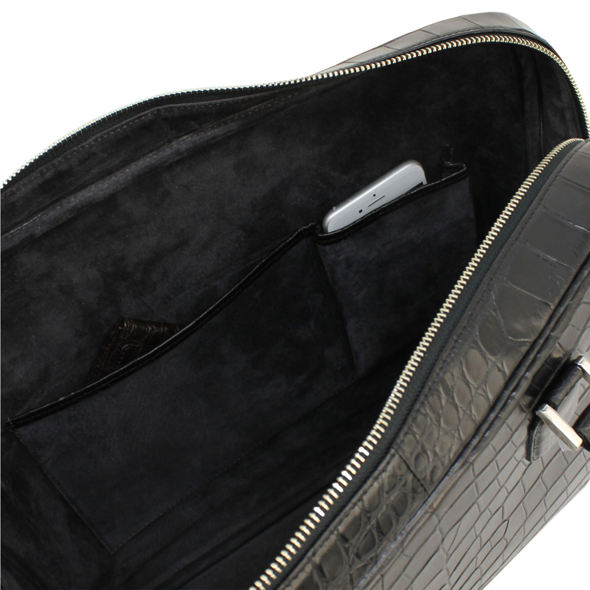 レザック ブリーフケース ポロサス クロコダイル レザー ブリーフケース LE'SAC POROSUS ROMA40（ブラック×チャコール） 