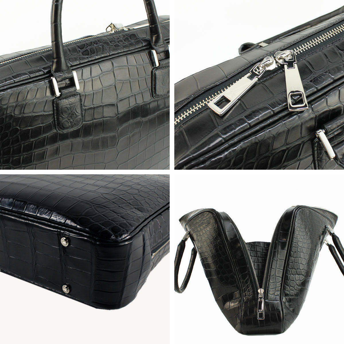 レザック ブリーフケース ポロサス クロコダイル レザー ブリーフケース LE'SAC POROSUS ROMA40（ブラック×チャコール） 