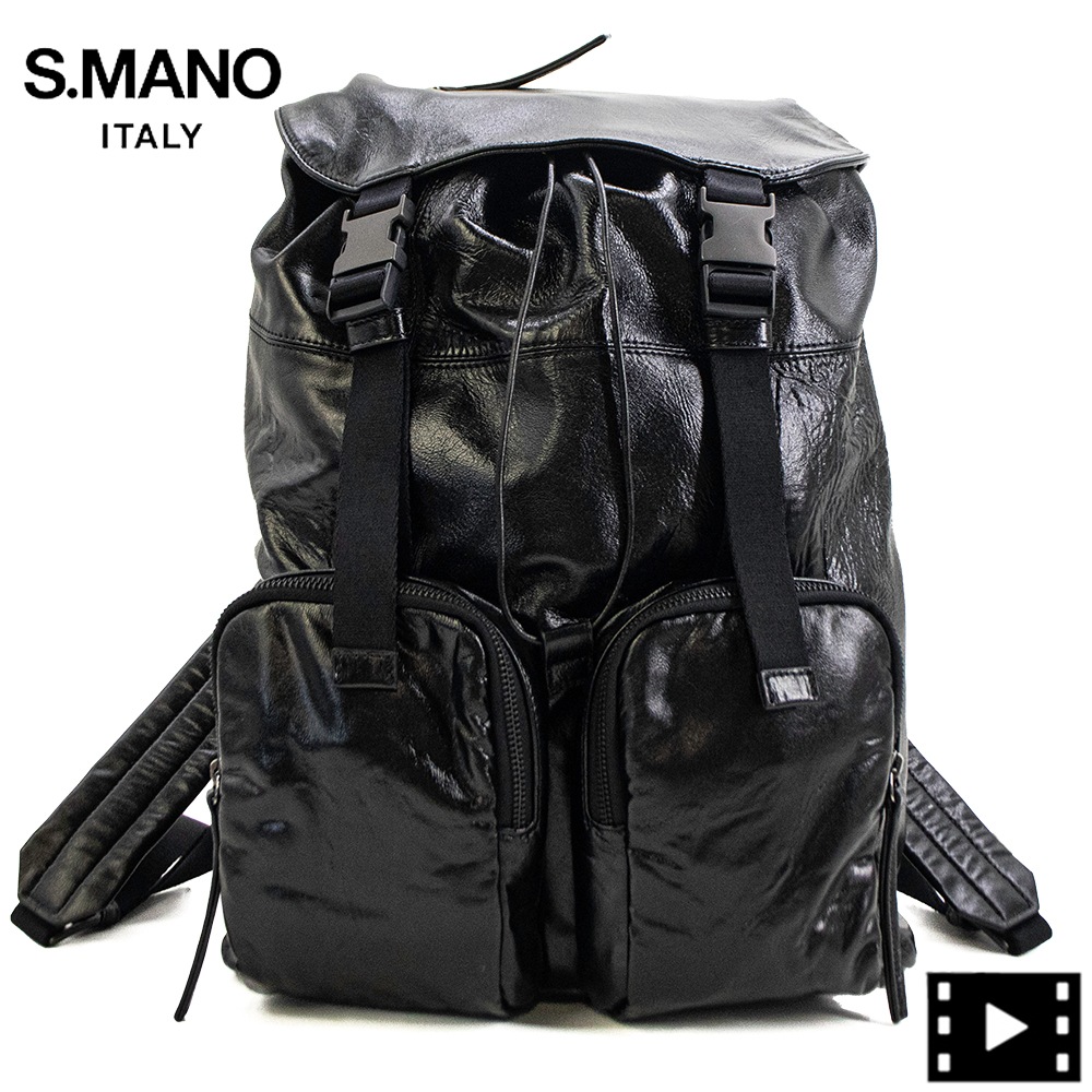 エスマーノ バッグ 羊革 シープレザー ドローストリング バックパック リュック S.MANO SMN023 SMN IMPERIA BLACK 秋冬新作