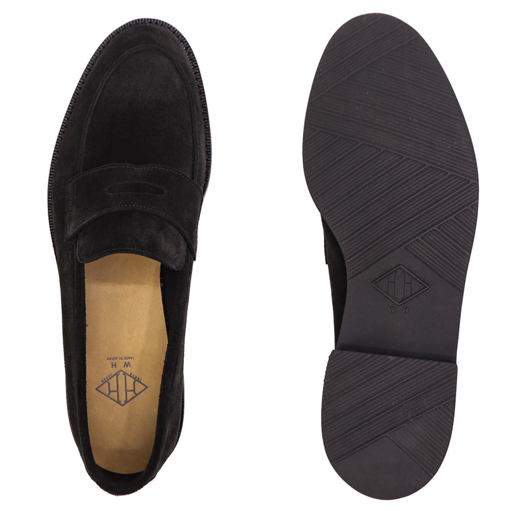 ダブルエイチ レザーシューズ メンズ チャールズFステッド社 ヤヌスカーフ スエード コインローファー ソフトシリーズ WH WHF-0004J WH0 BLK 秋冬新作