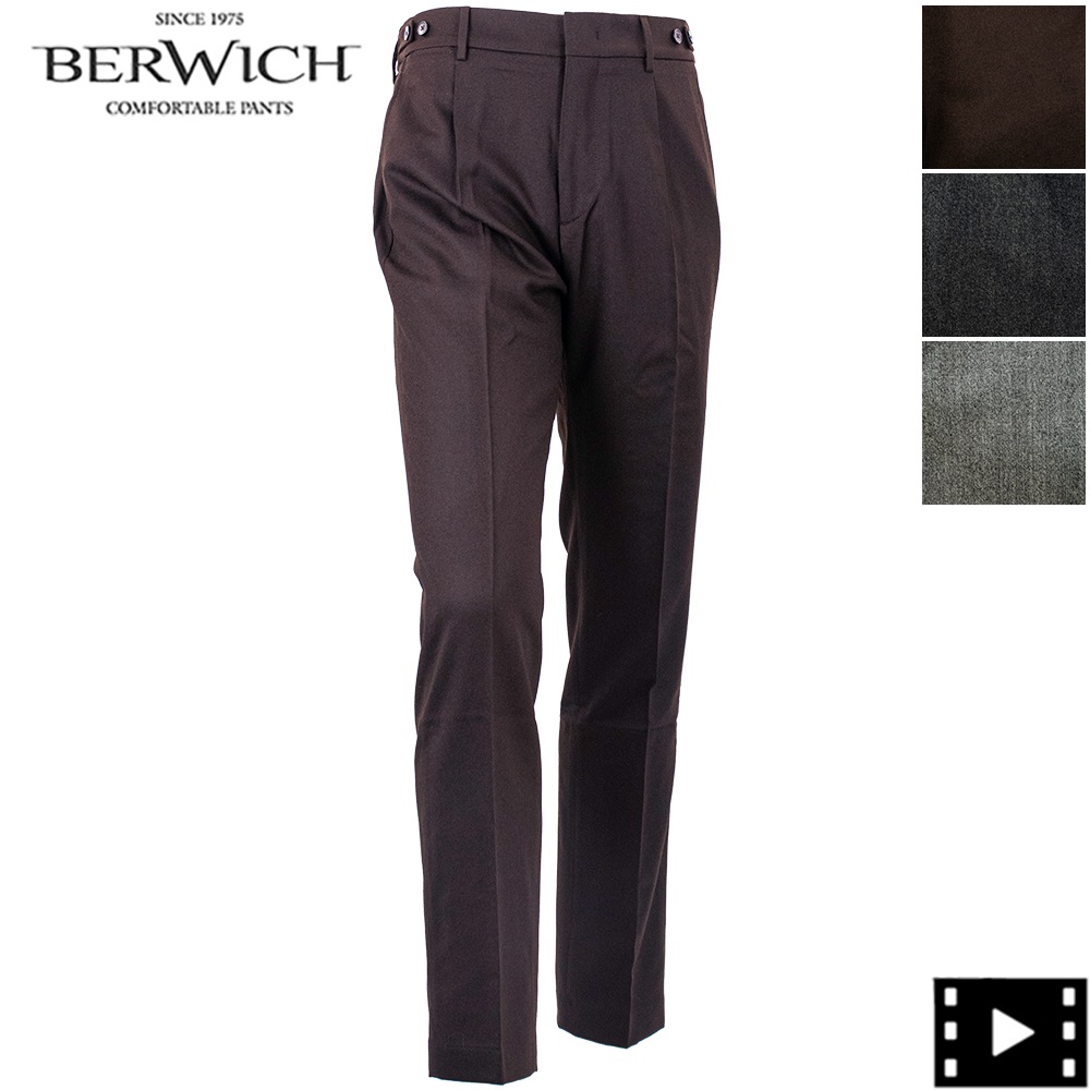 ベルウィッチ パンツ メンズ カノニコ社 ウールサキソニー 1タック スラックス ベルト BERWICH BERTO BRW VB8996 秋冬新作