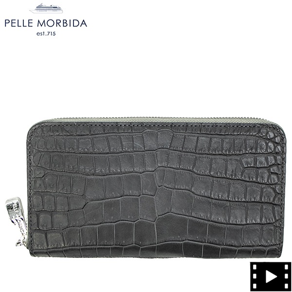 ペッレモルビダ 財布 クロコダイル ラウンドジップ 長財布 PELLE MORBIDA PMO-CRS010A PMO CHACOAL GRAY 