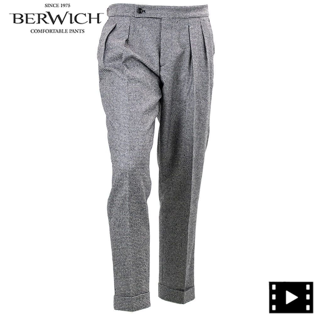 ベルウィッチ パンツ メンズ 千鳥柄 ウールフランネル 2タック スラックス スコッチ BERWICH SCOTCH BRW AN4326 GREY 秋冬新作
