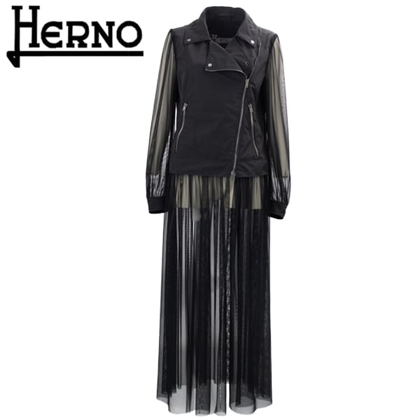 【セール 半額以下】ヘルノ コート レディース チュール ライダース コンビネーション ドレスコート HERNO GC000394D HER 12491 9300 【返品交換不可】
