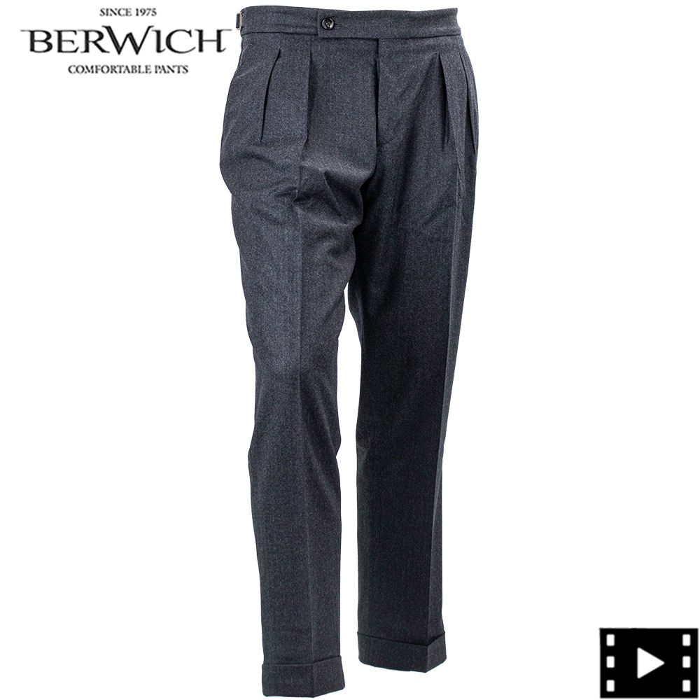 ベルウィッチ パンツ メンズ カノニコ社 ウールサキソニー 2タック スラックス スコッチ BERWICH SCOTCH BRW VB8996 DKGREY 秋冬新作