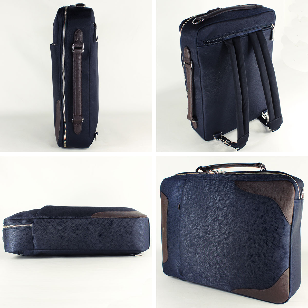 【セール】ペッレモルビダ ブリーフケース CAPITANO キャピターノ 型押しレザー リモンタナイロン 4WAYバッグ PELLE MORBIDA PMO-CA108 NVY/DBR （ネイビー） 【返品交換不可】