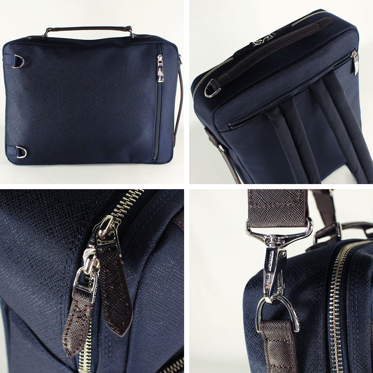 【セール】ペッレモルビダ ブリーフケース CAPITANO キャピターノ 型押しレザー リモンタナイロン 4WAYバッグ PELLE MORBIDA PMO-CA108 NVY/DBR （ネイビー） 【返品交換不可】