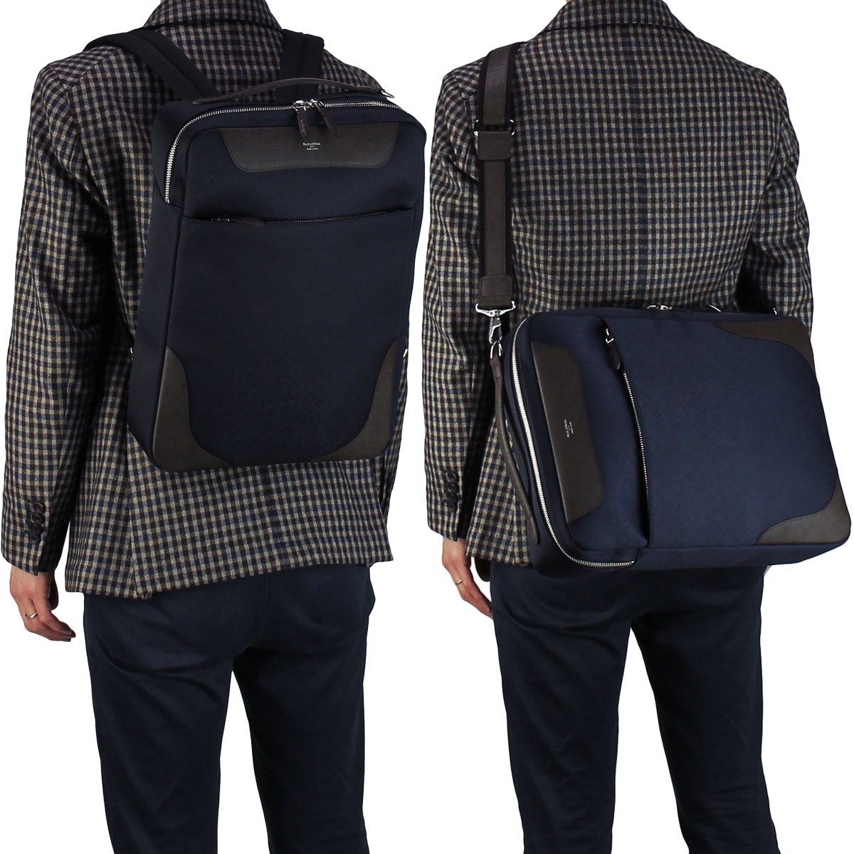 【セール】ペッレモルビダ ブリーフケース CAPITANO キャピターノ 型押しレザー リモンタナイロン 4WAYバッグ PELLE MORBIDA PMO-CA108 NVY/DBR （ネイビー） 【返品交換不可】