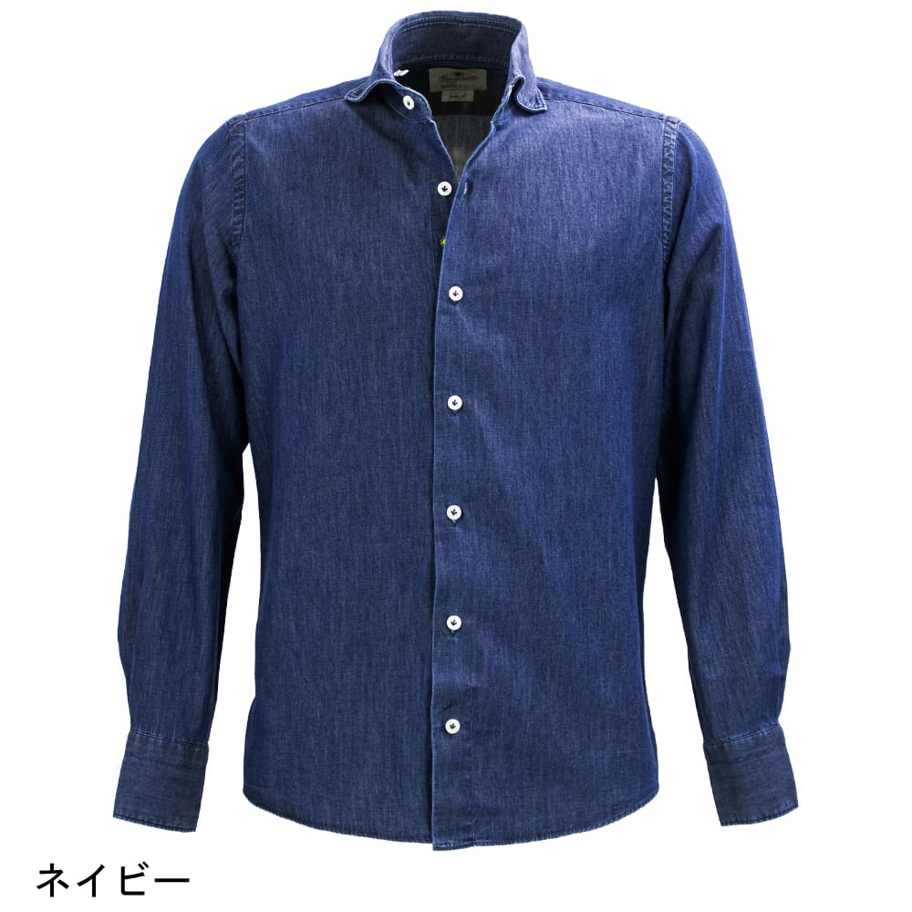 ジャンネット シャツ メンズ コットン カッタウェイ ヴィンチフィット ウォッシュ加工 デニムシャツ GIANNETTO WASHING DIVISION VINCI FIT 347600V84 GNT 秋冬新作