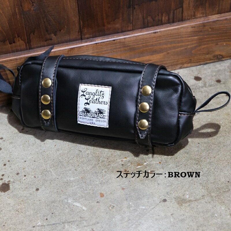 Langlitz Leathers ブラックドラムバッグ Langlitz Leathers ブラックドラムバッグ
