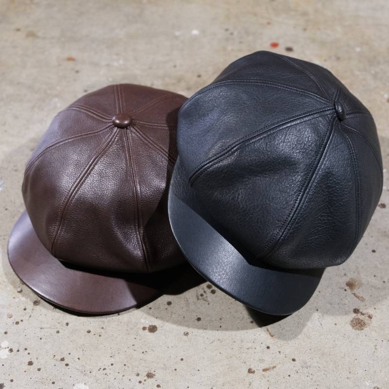CALEEレザーキャスケット CALEE - CAL LOGO EMBROIDERY LEATHER CAS (BLACK) / ロゴ刺繍