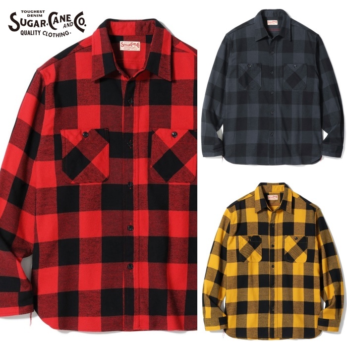 【SUGAR CANE】 シュガーケーン バッファローチェックシャツ 長袖シャツ SUGAR CANE シュガーケーン 長袖 ワークシャツ ツイルチェック