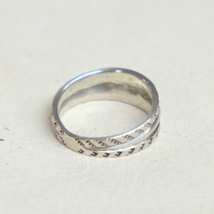 MS-60平打スタンプワークリング！夫婦イーグルスタンプ！シルバー925 MS-60平打スタンプワークリング！夫婦イーグルスタンプ