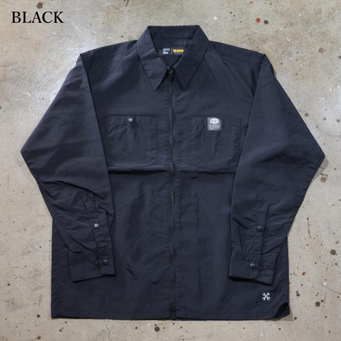45r ダークブルー ブラック パッチワーク 長袖トップス BLUCO ブルコ【161-11-014】【ナイロンフルジップシャツ】 ワーク