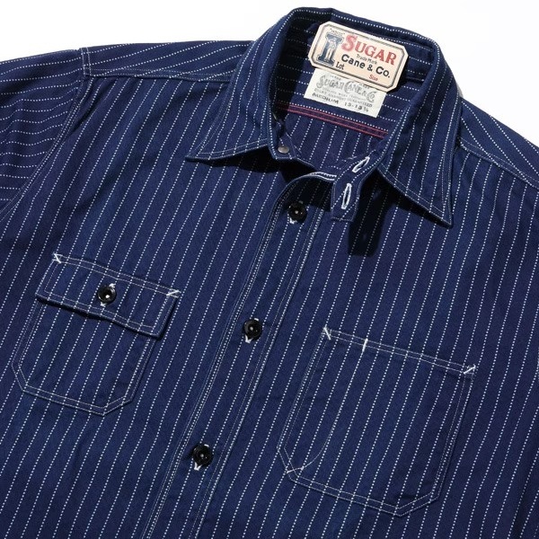 SUGAR CANE���奬���������SC25551�ۡ�FICTION ROMANCE 8.5oz. WABASH STRIPE WORK SHIRT�ۥե����������ޥ� �����Хå��她�ȥ饤�ץ������� COTTON