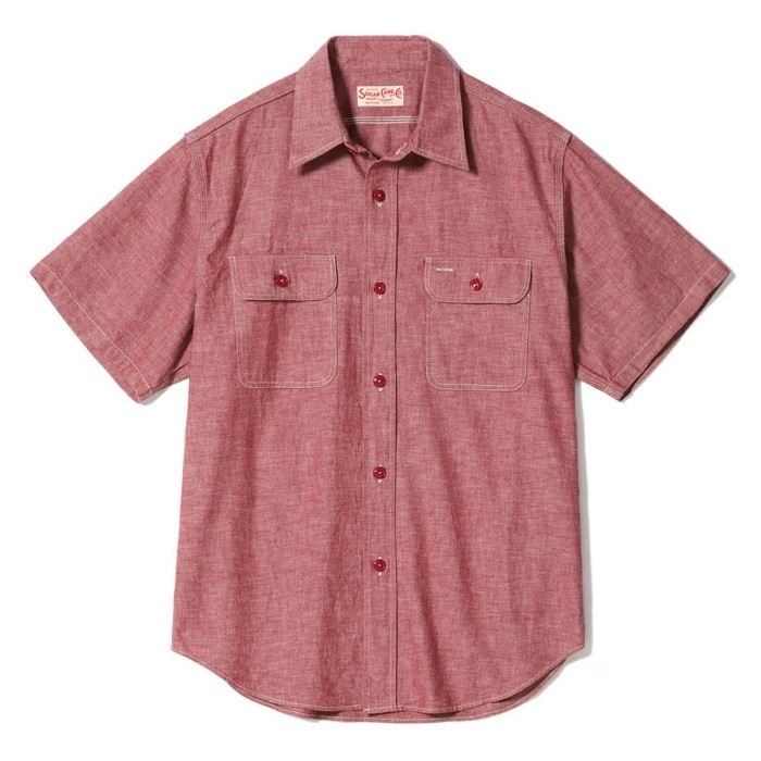 SUGAR CANE ���奬�������� ��SC39703�ۡ�RED CHAMBRAY WORK SHIRT (SHORT SLEEVE) ��Ⱦµ�������� �����֥졼���� ���ܿ˴���˥������ ������ COTTON100%