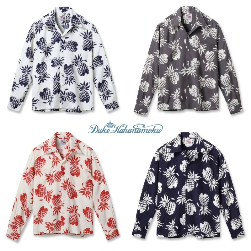 DUKE KAHANAMOKU �ǥ塼�����ϥʥ⥯��DK26793�ۡ�SPECIAL EDITION ��DUKE'S PINEAPPLE�� (LONG SLEEVE)�� �ѥ��ʥåץ� �ϥ磻���� �����ϥ���� RAYON100%