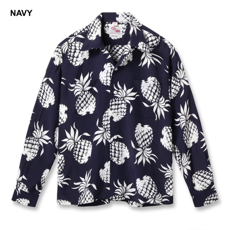 DUKE KAHANAMOKU �ǥ塼�����ϥʥ⥯��DK26793�ۡ�SPECIAL EDITION ��DUKE'S PINEAPPLE�� (LONG SLEEVE)�� �ѥ��ʥåץ� �ϥ磻���� �����ϥ���� RAYON100%