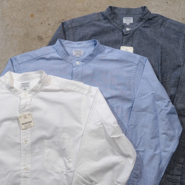 WORKERS ���������Band Collar Shirt�ۥХ�ɥ��顼����� Ĺµ ���å��� �����֥졼 COTTON100��