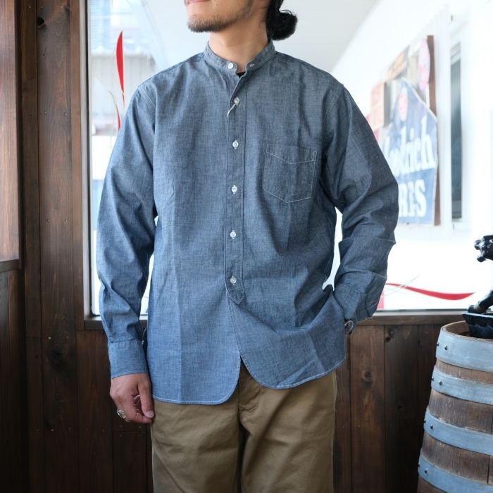 WORKERS ���������Band Collar Shirt�ۥХ�ɥ��顼����� Ĺµ ���å��� �����֥졼 COTTON100��