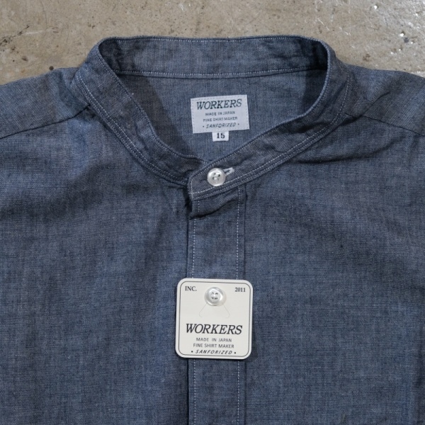 WORKERS ���������Band Collar Shirt�ۥХ�ɥ��顼����� Ĺµ ���å��� �����֥졼 COTTON100��