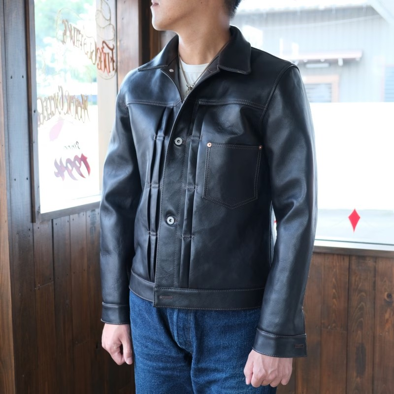 Y'2 LEATHER �磻�ġ��쥶����EB-140-T�ۡ�ECO HORSE TEA-CORE WWII Type G�����ۢ�44XXL��㥨���ۡ��� ���BLACK�������ǥ� �ϳ� MADE IN JAPAN