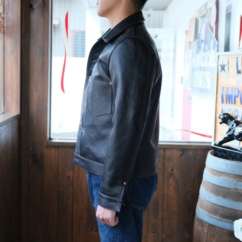 Y'2 LEATHER �磻�ġ��쥶����EB-140-T�ۡ�ECO HORSE TEA-CORE WWII Type G�����ۢ�44XXL��㥨���ۡ��� ���BLACK�������ǥ� �ϳ� MADE IN JAPAN