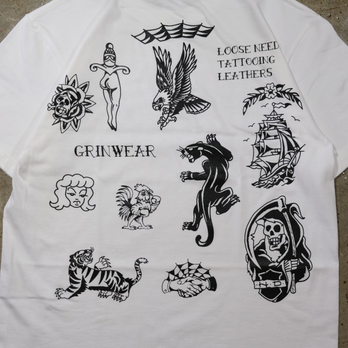 LOOSE NEEDLE��GRIN WEAR �롼���ˡ��ɥ������󥦥�����PRINT S/S T-Shirts�ۥץ���ȾµT����� ���ȥ����ǥ����� ���֥�͡��� COTTON100��