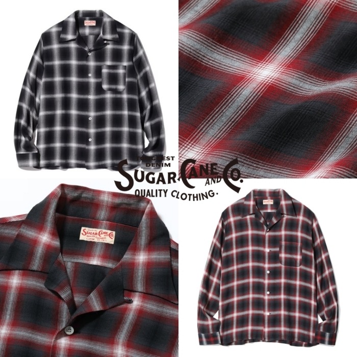 SUGAR CANE ���奬�������� ��SC29120�ۡ�RAYON OMBRE CHECK OPEN SHIRT�ۥ졼��󥪥�֥졼�����å������ץ󥷥�� ���� Ĺµ����� ������