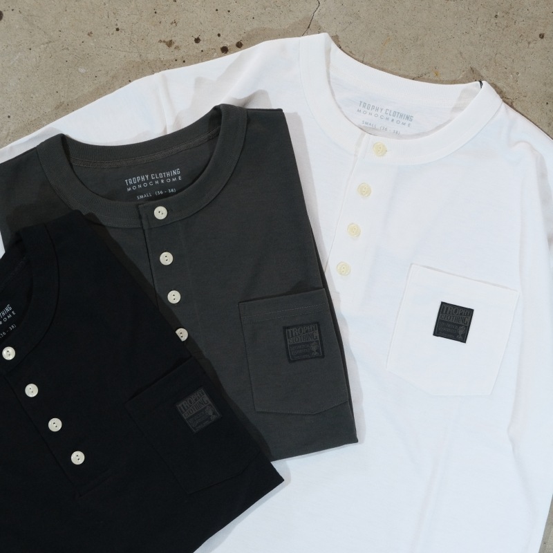 TROPHY CLOTHING ȥե󥰡TE-19ۡ"MONOCHROME" RD Henley TeeۥΥإ꡼T إ꡼ͥå  ⵡǽǺ MADE IN JAPAN