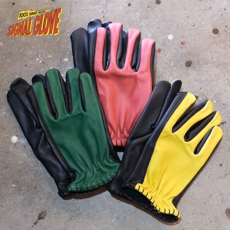完売 SIGNAL GLOVE 牛革 レザーグローブ リバタリア パン ナックル SIGNAL GLOVE ≪TWO TONE≫シグナルグローブ モーターサイクルグローブ