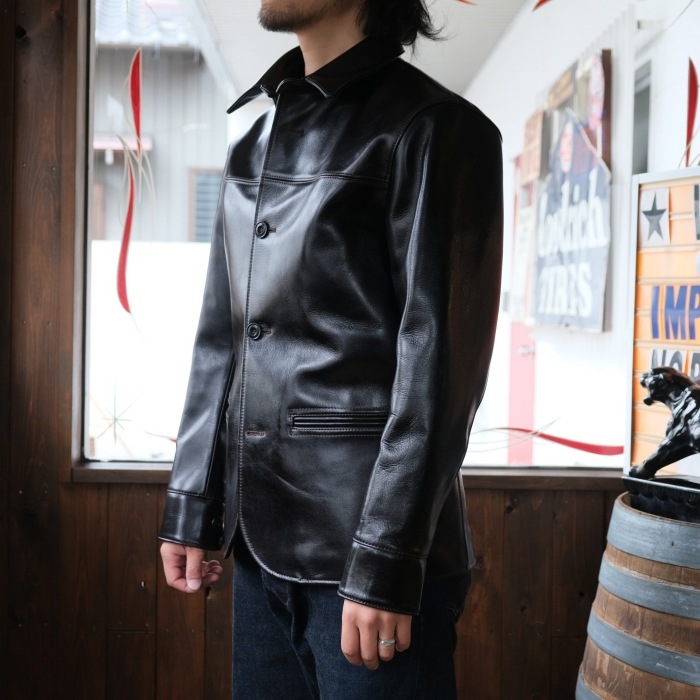 Y'2 LEATHER �磻�ġ��쥶����LSC-76-C�ۡ�ANILINE STEER ROUNDED HEM CAR COAT�ۢ�BLACK�� ���˥�󥹥ƥ����������� �׸���1.5mm MADE IN JAPAN