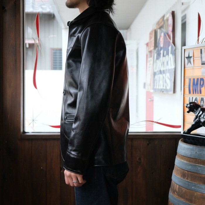 Y'2 LEATHER �磻�ġ��쥶����LSC-76-C�ۡ�ANILINE STEER ROUNDED HEM CAR COAT�ۢ�BLACK�� ���˥�󥹥ƥ����������� �׸���1.5mm MADE IN JAPAN