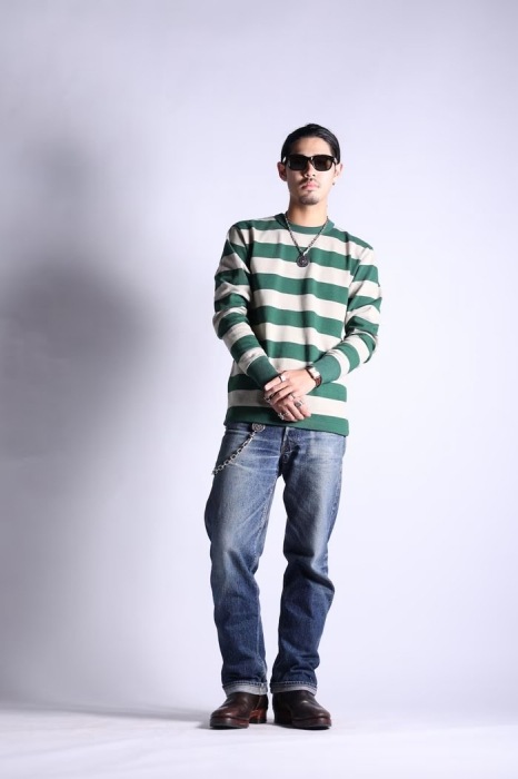 WESTRIDE �������ȥ饤�ɡ�HEAVY BORDER LONG TEE�ۢ�SLATE GREEN/SAND��إ������ܡ�����ĹµTEE WR���ꥸ�ʥ�ܥǥ� ������ MADE IN JAPAN