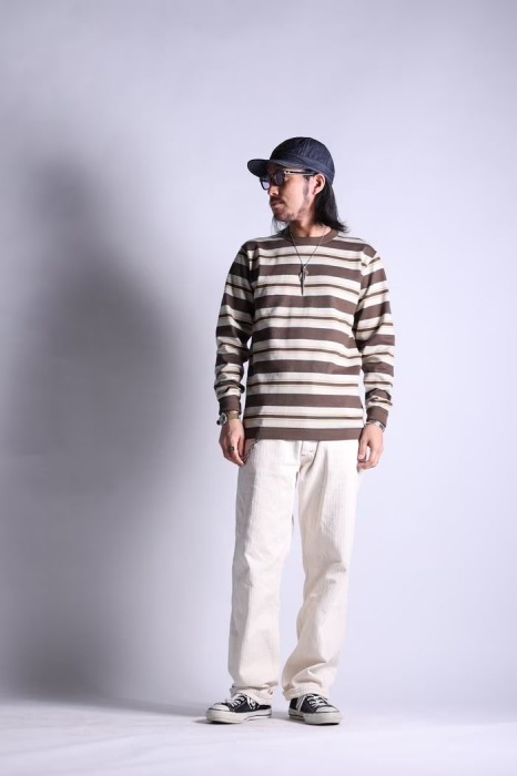 WESTRIDE �������ȥ饤�ɡ�HEAVY BORDER RANDOM LONG TEE�ۢ�BROWN/GOLD/CREAM��إ�����������ܡ�����ĹµTEE WR���ꥸ�ʥ�ܥǥ� ������ MADE IN JAPAN
